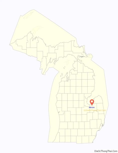 Akron location on the Michigan map. Where is Akron village. Michigan Map, Village Map, Lake Village, Harbor City, Hill City, Detroit City, State Of Michigan, Rapid City, City Maps