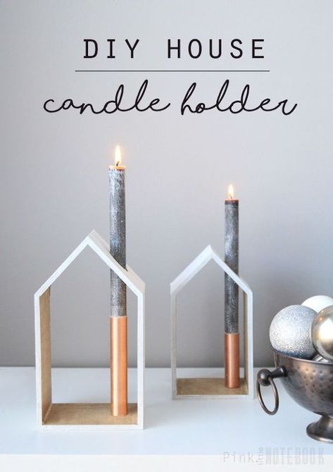 When creating a holiday atmosphere, candles are always a must. I love the dose of warmth it provides during this cold season. My project stems from an old Christmas favourite. I wanted to recreate a simplified version of a Christmas village home by adding a Scandinavian twist. It’s chic, super easy to make, budget-friendly and it can be customized to match any holiday decor.Here’s how you can create your own Holiday house candlestick holder! Assembling a house silhouette is fairly ea… House Candle Holder, Diy Keramik, House Candle, Notebook Diy, Candle Diy, Modelling Clay, Weihnachten Diy, Christmas Craft Projects, Diy Candle Holders