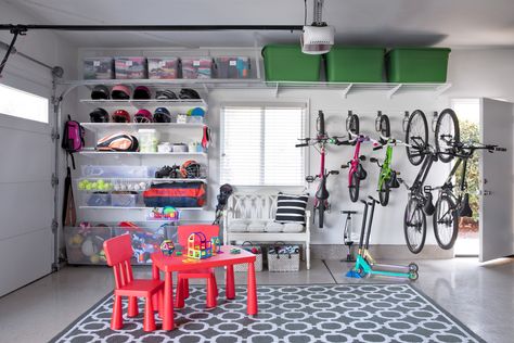 Efficient Garage Organization Garage Organization Bikes, Garage Shoe Storage, Garage Playroom, Easy Garage Storage, Garage Storage Inspiration, Garage Storage Ideas, Garage Organization Tips, Garage Organisation, Garage Shelves