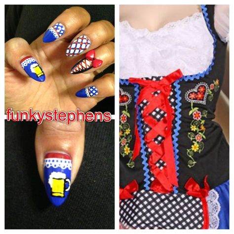 My Oktoberfest nails German Nail Art, Oktoberfest Nail Designs, Nails For Oktoberfest, Oktoberfest Nails, Nail Art, Nails