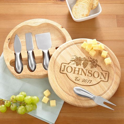 Vineyard Round Cheese Board Personalized Cheese Board, Cheese Board Set, Diy Wedding Gifts, Wooden Cheese Board, Best Wedding Gifts, Engraved Wedding, Unique Wedding Gifts, Year Anniversary Gifts, Wooden Gifts