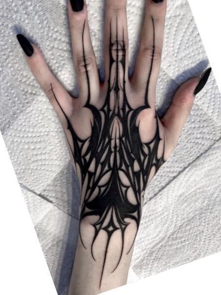 Tattoos Gothic Dark, Vampire Back Tattoo, Gothic Arm Sleeve Tattoo, Hand Tattoos Goth, Goth Hand Tattoos For Women, Gothic Wrist Tattoos, Aiygiwgwyaiydiwdwy Tattoo, Different Types Of Tattoos Style, Alt Tattooed