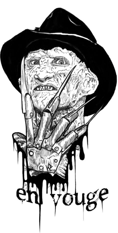 without the words Female Freddy Krueger, Freddy Krueger Wallpaper, Chibi Female, Freddy Krueger Tattoo, Freddy Krueger Art, Horror Movie Tattoos, Horror Prints, Scary Drawings, Horror Drawing