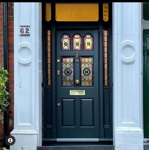 The perfect welcoming statement piece to add to your home - an accent door that is just the right balance of dark with pop of colors. #Property #Investment #AceRallia #propertyinvestment #homedecor #homegoals #luxuryhomes #interiordesign #propertyinvestment #renovation #homerenovation Interior Front Door Color, Period Home Interiors, Victorian Front Door, Interior Front Door, Victorian Front Doors, Victorian Renovation, Carpentry And Joinery, Black Front Doors, Victorian Door