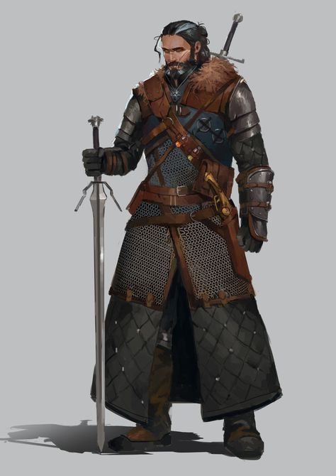 Witcher Character Art, Dnd Human Fighter, Male Warrior Fantasy Art, Dnd Character Art Male, Dnd Character Design Male, Witcher Armor, Fantasy Fighter, Witcher Art, Concept Art Character