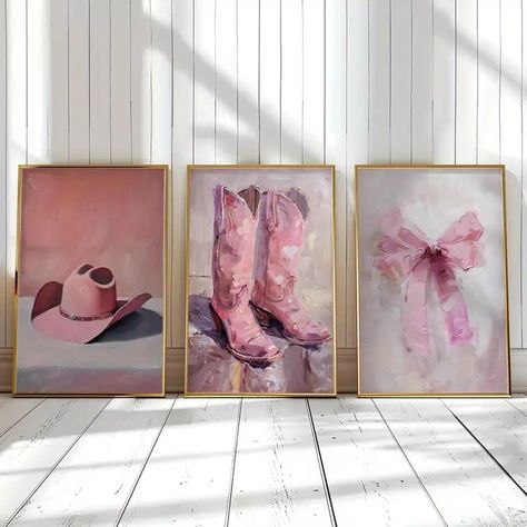 Pink Cowgirl Accessories Canvas Wall Art Unframed Prints - Temu Pink Cowgirl Aesthetic, Beachy Prints, Cowgirl Bedroom, Cowgirl Room, Cowgirl Print, Dorm Art, Retro Preppy, Dorm Posters, Pink Cowgirl