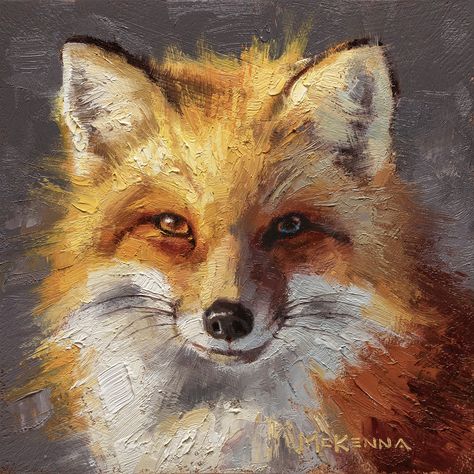 Fox Study by Mark McKenna, Oil, 6 x 6 Acrylic Fox Painting, Fox Oil Painting, Watercolor References, Fox Paintings, Mark Mckenna, Cunning Fox, Face Oil Painting, Tattoo Samples, Aurora Art