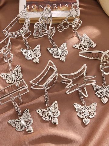 FNIO 2021 New Geometric Metal Hair Claw Clips Makeup Hair Styling Barrettes for Women Hair Accessories Hairpin|Hair Jewelry| - AliExpress Goth Butterfly, Clip Love, Headwear Fashion, Silver Hair Clip, Hair Grips, Butterfly Hair Clip, Love Pendant, Claw Hair Clips, Hair Accessories Clips