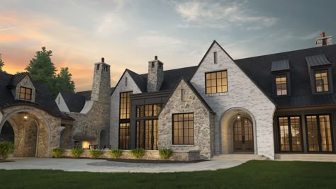 Tudor Craftsman House, Transitional House Exterior, Transitional Architecture, Tudor Homes, Modern Brick House, Transitional House Plans, Mountain Craftsman, Dean Thomas, Vineyard House