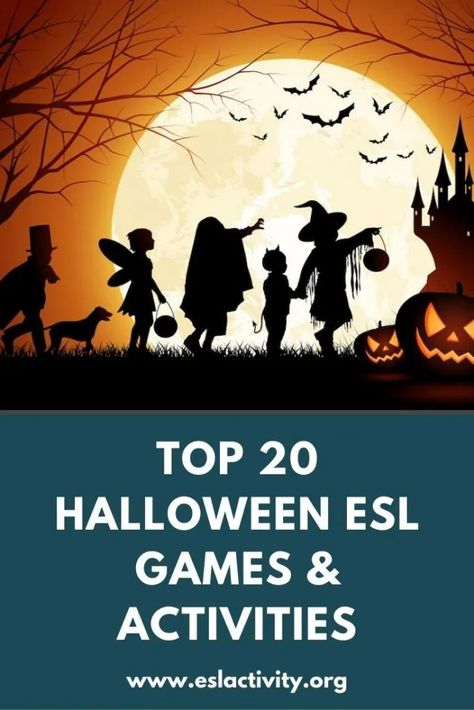 Halloween ESL Activities, Games, Worksheets & Lesson Plans Halloween English Activities, Halloween Educational Activities, Halloween Esl, High School Halloween, Halloween Games Activities, Halloween Lesson Plans, Ell Activities, Halloween Activities Preschool, Halloween Vocabulary