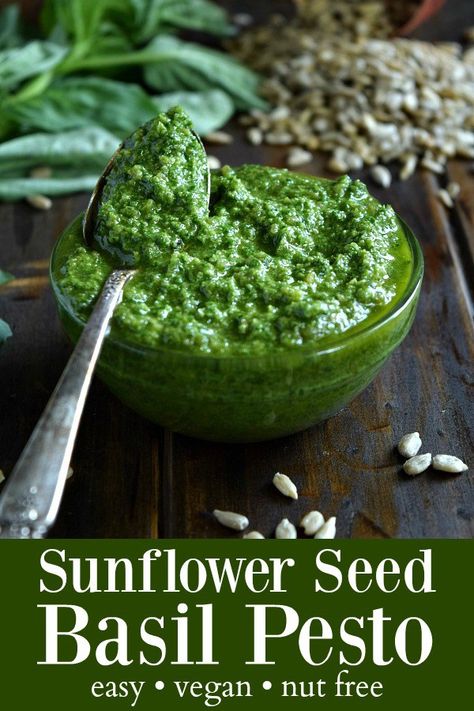 Basil Pesto With Sunflower Seeds, Sunflower Seed Pesto, Homemade Pesto Recipe, Basil Pesto Recipes, Basil Recipes, Vegan Pesto, Vegan Sauces, Homemade Pesto, Pesto Recipe