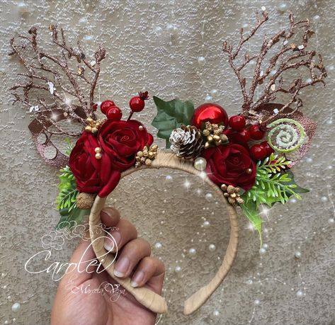 Christmas Headband Diy, Geek Outfit, Christmas Headdress, Ukrainian Christmas, Diy Disney Ears, Disney Ears Headband, Disney Headbands, Christmas Date, Holiday Headbands