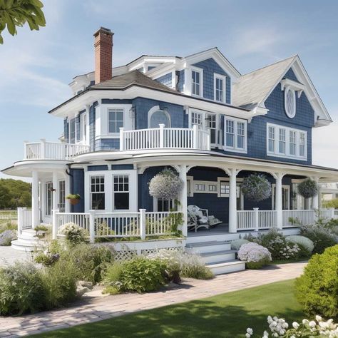 10+ Stunning Farmhouse Exterior Design Ideas You'll Love • 333+ Art Images Costal House Exterior, Hamptons Beach Houses, Beach House Mansion, Farmhouse Exterior Ideas, Brindleton Bay, Farmhouse Exterior Design, Casa Loft, Farmhouse Designs, Beach House Exterior