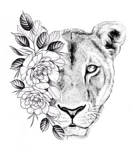 Lioness Tattoo Ideas, Lion And Lioness Tattoo, Lioness Tattoo Design, Female Lion Tattoo, Unique Half Sleeve Tattoos, Tier Tattoo, Lion Sketch, Lioness Tattoo, Lion Head Tattoos