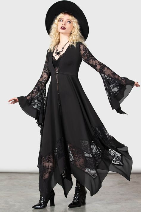 Misty Night Maxi Dress / Black PlusSizeSummerStyle #summervivibes #plussizefashionista #ootd #plussizequeen #plussize #summerfashion. https://whispers-in-the-wind.com/the-ultimate-plus-size-outfit-guide-summer-in-style/?363 Dress With Flared Sleeves, Misty Night, Stevie Nicks Style, Witch Dress, Deep V Neck Dress, Witch Fashion, Witchy Fashion, Witch Outfit, Goth Dress