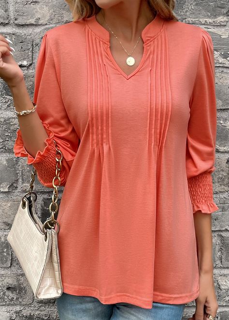 Tops Sewing, Coral Shirt, Soft Design, Comfy Clothes, Stylish Party, Lovely Tops, Color Coral, Wardrobe Style, Shirt Sale