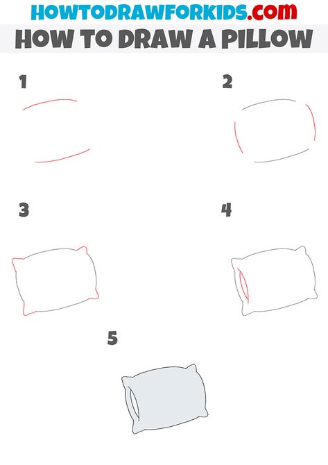 how to draw a pillow step by step Step By Step Furniture Drawing, How To Draw A Bed Step By Step, How To Draw Pillows, How To Draw Illustrations, How To Draw A Pillow, Pillow Drawing Sketch, How To Draw A Bed, Pillow Doodle, Draw Mickey Mouse