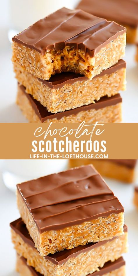 Chocolate Scotcheroo Bars Butterscotch Chocolate Bars, Rice Crispy Scotcheroos, Scotcharoos Recipe Best, Scotcheroos Recipe Best, Scotcharoos Recipe, Chocolate Scotcheroos, Cornflake Recipes, Christmas Chocolate Desserts, Scotcheroos Recipe