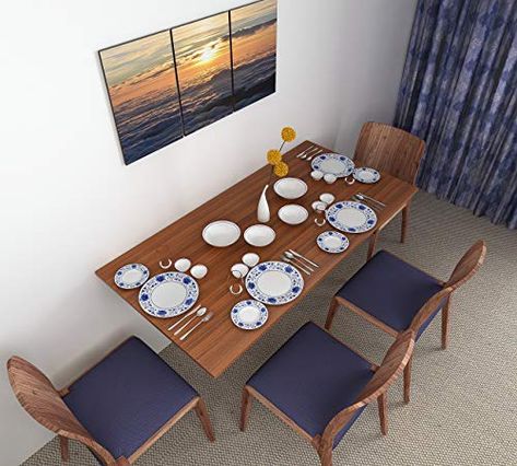 BLUEWUD Hemming Engineered Wood Wall Mount Folding Dining Table, 4 Seater (Walnut) Check more at https://productsoffer.in/bluewud-hemming-engineered-wood-wall-mount-folding-dining-table-4-seater-walnut/ Four Seater Dining Table, Wall Mounted Dining Table, Wall Dining Table, Foldable Dining Table, Dining Table Height, 4 Seater Dining Table, Dining Table Price, Colourful Living Room Decor, Folding Dining Table