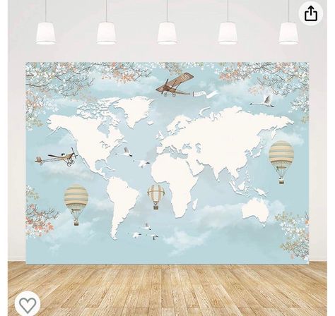 Mural For Nursery, Wallpaper World Map, Bridal Shower Photography, World Map Design, Kids World Map, Travel Party Theme, Airplane Birthday Party, Wallpaper For Wall, Bridal Shower Banner