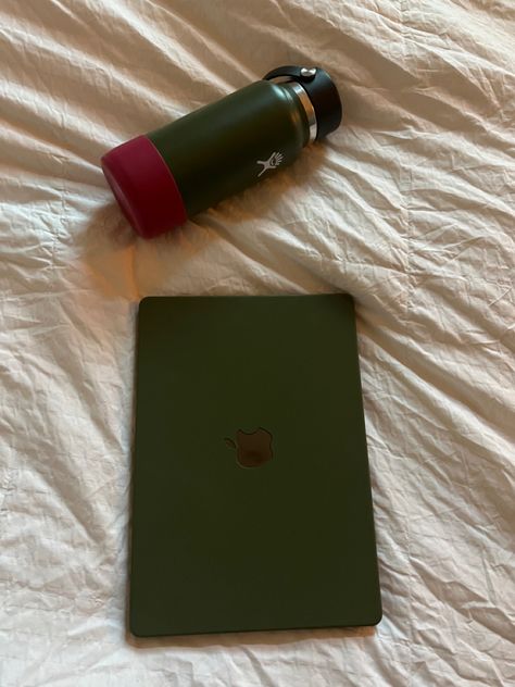 #green #greenhydro #hydroflask #macbook #sage #olive #greenaesthetic #samba #farmersmarket #sageaesthetic #hydro #greenhydro Green Hydroflask, Green Aesthetic, Macbook, Olive Green, Green