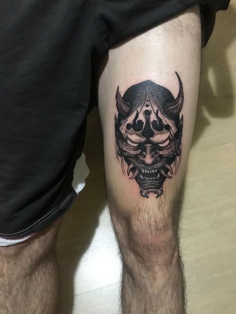 Omni Tattoo, Hannya Maske Tattoo, Hannya Maske, Tattoo House, Japanese Demon Tattoo, Traditional Snake Tattoo, Oni Mask Tattoo, Barcode Tattoo, Oni Tattoo