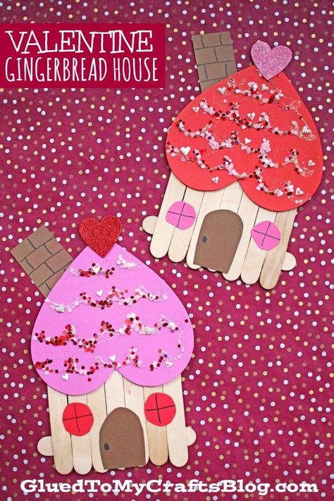 Valentine Popsicle, Valentine Gingerbread, Craft Bedroom, Gingerbread House Craft, House Tutorial, House Craft, February Crafts, Cabinets Design, Valentine's Day Crafts For Kids