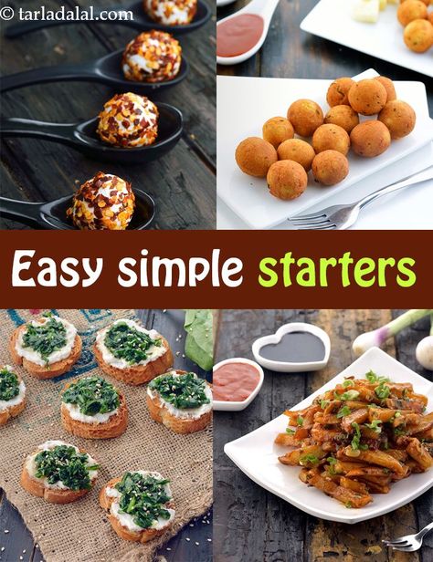 Easy, Simple Starters Recipes Lunch Starter Ideas, Starter Dinner Party, Simple Veg Dinner Recipes, Indian Food Starters, Starter Ideas Dinner Party Easy, Mini Indian Appetizers, Indian Snacks For Party Finger Foods, Easy Starters Recipes Simple, Indian Starters Recipes