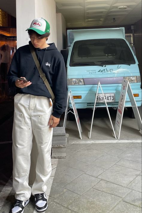 Aesthetic, pose, outfit inspo, pose inspo, fits, fashion, casual outfit, simple outfit, korean, asian, style, outfit of the day, trendy, inspo, menstyle, mensfashion, trucker hat, stussy, nightlife, dunks, streetwear Stussy Outfit, Trucker Hat Outfit, Aesthetic Pose, Inspo Fits, Asian Men Fashion, Outfit Simple, Hat Outfit, Outfit Korean, Outfit Streetwear