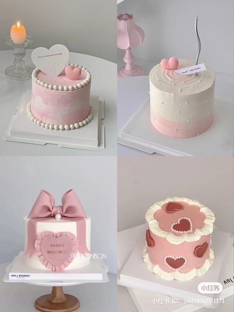 Birthday Cake Ideas Aesthetic Pink, Cake Designs For Wife Birthday, Pink Korean Cake, Pastel Korean Cake, Birthday Cake Aesthetic Pink, Korean Cake Birthday, Asthetic Cakes, Korean Cake Ideas, Pink Mini Cake