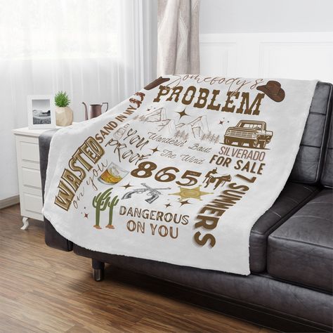 Created to be as soft as possible, this Morgan Wallen micro-fleece minky blanket with some of his top song titles, is made with 100% fluffy polyester. Available in 3 different sizes, these blankets are heavy-knitted with ultra-fine microfiber yarns for a luxurious feel.  .: 100% Polyester .: One-sided print .: Available in 3 sizes .: *Please note with preconstructed items, exact symmetry is not guaranteed Song Titles, Comfort Gifts, Morgan Wallen, Family Movie Night, Lap Blanket, Personalized Baby Blankets, Full Size Bed, Cozy Throws, Heavy Knit