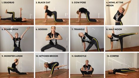 Halloween Yoga, How To Pose For Pictures, Pose For Pictures, Yoga Flow Sequence, Beginner Yoga Poses, Yoga Club, Cow Pose, Corpse Pose, Beginner Yoga