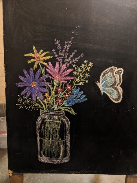 Garden Chalkboard Ideas, Chalkboard Flowers Easy Spring, Big Chalkboard Ideas, Aesthetic Chalkboard Ideas, Wildflower Chalkboard Art, Everyday Chalkboard Ideas, White Chalk Art On Black Paper, Easy Chalkboard Art Simple, Plant Chalkboard Art