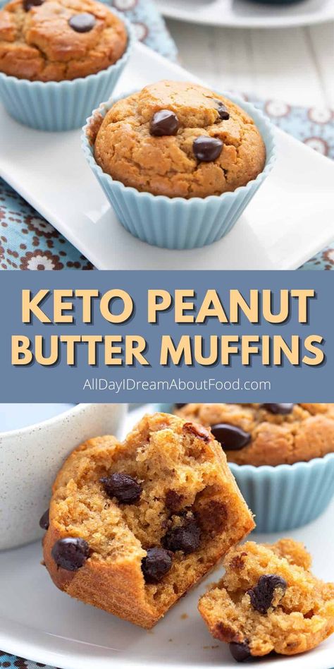 These flourless keto peanut butter muffins are packed with protein to fuel you through your healthy day. An easy recipe that makes a fabulous on-the-go keto breakfast. Keto Muffin Recipe, Butter Muffins, Peanut Butter Muffins, Keto Peanut Butter, Postre Keto, Low Carb Muffins, Protein Muffins, Low Carb Low Sugar, Best Low Carb Recipes