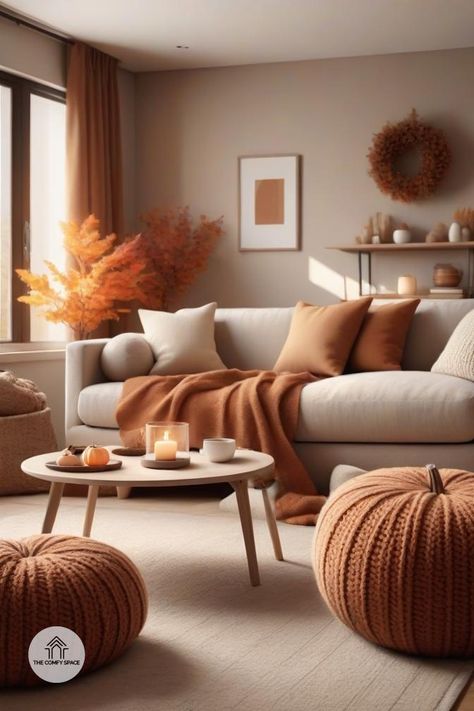 Transform your living space with these fall decor ideas that are easy to implement.#FallTransformation #HomeInspiration #DecorIdeas #AutumnStyle #CozyHome Cream And Orange Living Room, Fall Hosting, Orange Living Room, Living Room Orange, Fall Decor Ideas, Cozy Fall, Autumn Home, Fall Home Decor, Cozy House