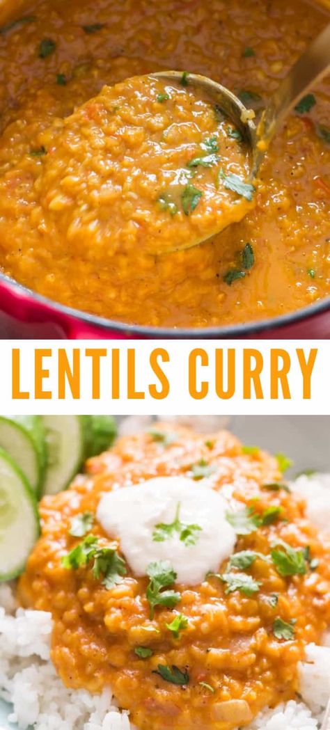 Recipes Lentils, Red Lentil Curry, Red Lentil Recipes, Coconut Lentil Curry, Lentil Curry Recipes, Cooking Curry, Bowl Of Rice, Vegetarian Crockpot Recipes, Lentil Dishes