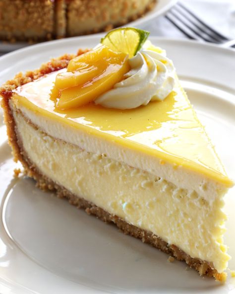 🥭🍈 Mango Key Lime Cheesecake 🍰🌴 Take... - Planet Of Recipes Mango Key Lime Cheesecake Factory Recipe, Mango Lime Cheesecake, Mango Key Lime Cheesecake, Mango Key Lime Pie, Tropical Desserts, Idea Business, Key Lime Cheesecake, Mango Cheesecake, Lime Cheesecake