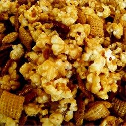 Caramel Corn Snack Mix - Allrecipes.com Party Mix Snacks, Snack Mix Recipe, Popcorn Recipes Caramel, Honey Roasted Peanuts, Corn Snacks, Spicy Seasoning, Snack Mixes, Snack Mix Recipes, Caramel Corn