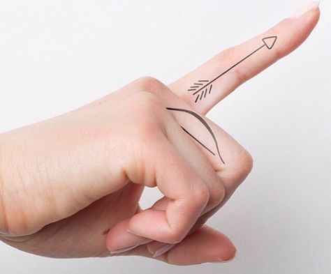 Bow and arrow finger tattoo Expecto Patronum Tattoo, Arrow Tattoo Finger, 5 Tattoo, Custom Temporary Tattoos, Harry Potter Tattoos, Arrow Tattoo, Temporary Tattoo Designs, Bow And Arrow, Next Tattoo