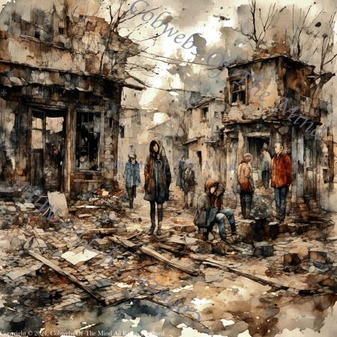 The Silent Symphony of Ruin https://cobwebsofthemind.art/products/the-silent-symphony-of-ruin-digital-art 🎨 Dive into the haunting world of urban decay with this mesmerizing watercolor masterpiece! 🏙️💔 "The Silent Symphony of Ruin " takes us on a journey through a post-apocalyptic cityscape, where dilapidated buildings and abandoned streets tell stories of a forever-changing world. 🏚️👥 The muted palette and delicate brushstrokes create an atmosphere of eerie beauty, inviting us to reflect on ... Urban Decay Art, Dilapidated Buildings, Watercolor Masterpiece, Decay Art, Dystopian Art, The Legacies, Muted Palette, Against All Odds, Human Figures