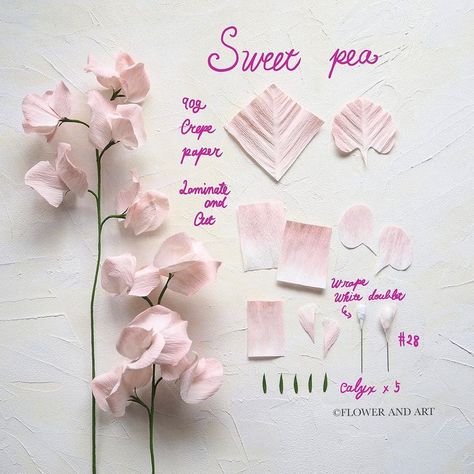 Paper Sweet pea🌿 I started making paper flowers three years ago. At first, I didn't think about the balance or the colors, but as I… | Instagram Small Paper Flowers Diy, Diy Fake Flowers, Flowers From Paper, Paper Eucalyptus, Paper Flowers Tutorial, Small Paper Flowers, Crepe Paper Flowers Tutorial, Sweet Pea Flowers, Paper Flower Art