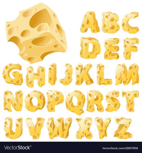 Cheese letters set Royalty Free Vector Image - VectorStock Cheese Letters, Typeface Alphabet, Alphabet Fonts, Contemporary Portrait, Letter Set, Fonts Alphabet, 로고 디자인, Food Items, Free Vector Images