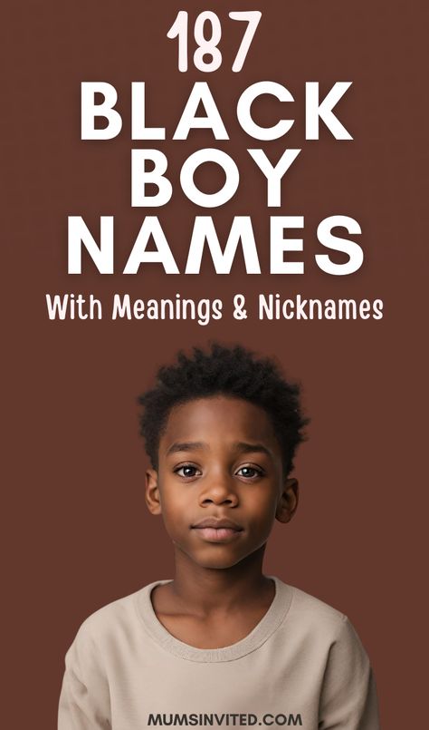 Choose a cute yet strong Black boy name for your little man from this list of rare, uncommon, & totally cool Black baby boy names specially curated for the African American. Blending biblical, cultural, & contemporary influences, these badass Black boy name ideas go beyond familiar black boy names to give your child a unique identity. Find the perfect rare Black boy name and its powerful meaning! African American Boy Names, African American Baby Names, African Boy Names, Boy Middle Names Unique, Black Baby Boy Names, African American Names, American Boy Names, Baby Boy Middle Names, Boy Name Ideas