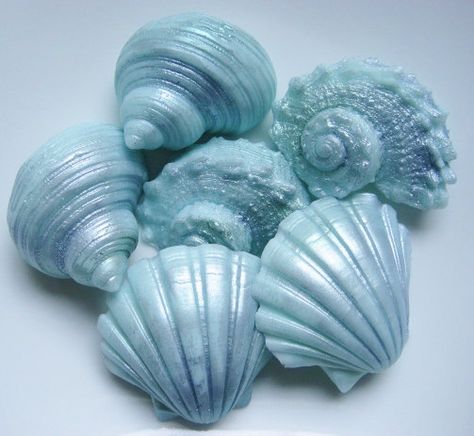 Decorative Blue Metallic Seashell Soaps - Set of Six Shell Wedding Favors, Seashell Soap, Beach Soap, Shell Wedding, Seashell Wedding, Soap Ideas, Decorative Soaps, Nails Today, Mermaid Aesthetic