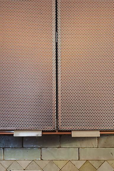 Murdock Young Architects : Further Lane Kitchen: Perforated Metal Texture, Materials Texture, Architecture Kitchen, Metal Cabinets, Perforated Steel, Studio House, Robert Young, Cabinet Material, Stainless Backsplash