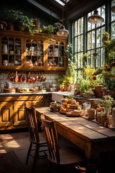 A Rustic Kitchen With Vintage Ceramics And Fresh Flowers In Sunlight Witchy Kitchen, Cozy Kitchen, Cozy Nook, Cottage Kitchen, Vintage Farmhouse, Kitchen Space, Bath Decor, Rustic Kitchen, Country Kitchen