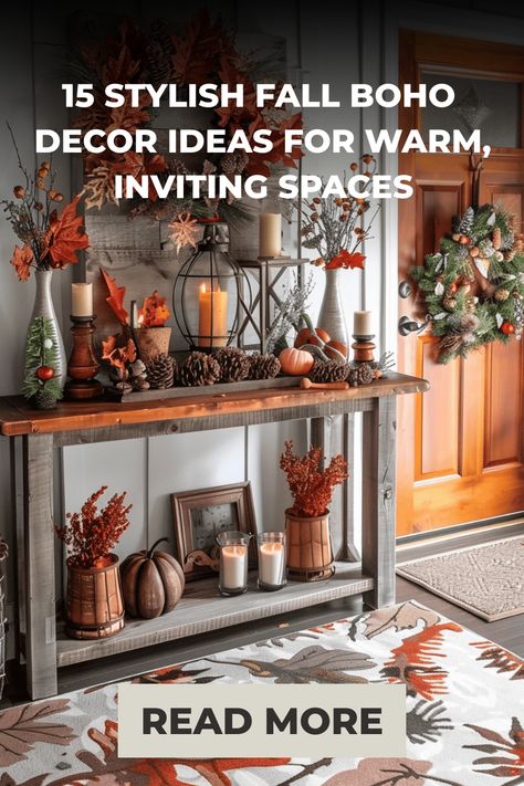 fall boho decor ideas Fall Boho Decor, Boho Decor Ideas, Earthy Vibes, Fall Vignettes, Boho Interior Design, Bohemian Interior Design, Coastal Contemporary, Wallpaper Walls Decor, Contemporary Cottage