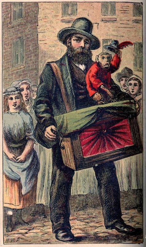 Organ Grinder, William Nicholson, Hurdy Gurdy, Street Musician, Muffin Man, Brick Lane, Mens Band, Primates, Drawing Artwork