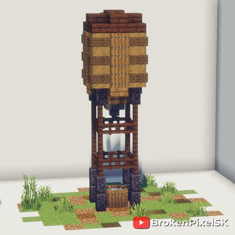 Small water design for Minecraft Small Minecraft Tower, Minecraft Camp Site, Minecraft Water Tower, Minecraft Small Decorations, Minecraft Building Ideas Small, Minecraft Mine Design, Minecraft Small Builds, House Plans Minecraft, Small Minecraft Builds