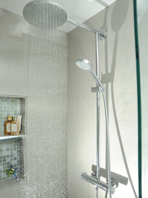 Contemporary Bathroom Design, Pictures, Remodel, Decor and Ideas - page 3 Hansgrohe raindance shower Big Shower, Bathroom Shower Heads, Waterfall Shower, Contemporary Bathroom Designs, Master Shower, Bad Inspiration, Header Design, Shower Fixtures, Shower Niche